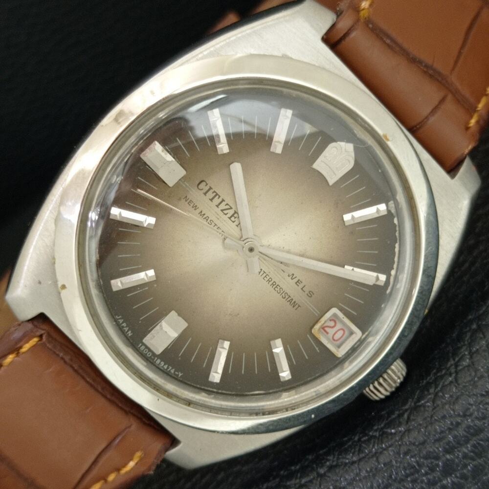 Vintage 1983 Citizen Manual Wound Mens Silver Watch W/Date & Silver accents